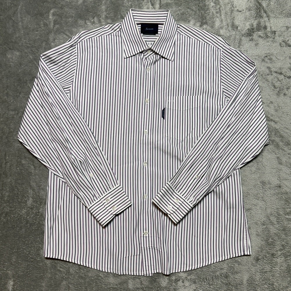 Vintage Faconnable Men's‎ Large Striped Long Sleeve Button-Up Shirt